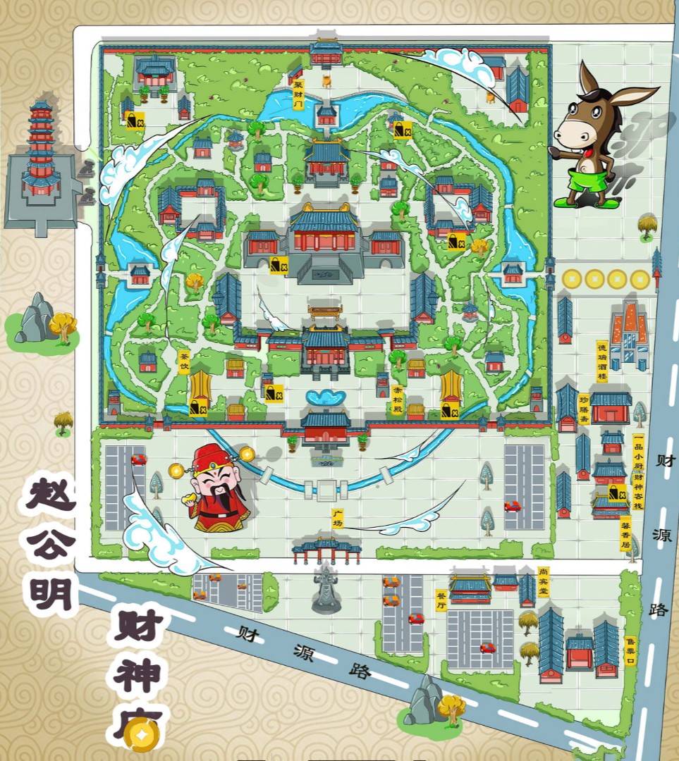 麟游寺庙类手绘地图